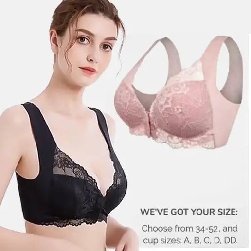 🔥😍【Pachet de 3】Sutien de damă confortabil fără sârmă din dantelă, închizătoare frontală