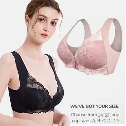 🔥😍【Pachet de 3】Sutien de damă confortabil fără sârmă din dantelă, închizătoare frontală