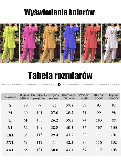 【40-100kg】Letní nový módní jednobarevný temperament dojíždějící styl etnické oblečení s dlouhým rukávem dvoudílný oblek