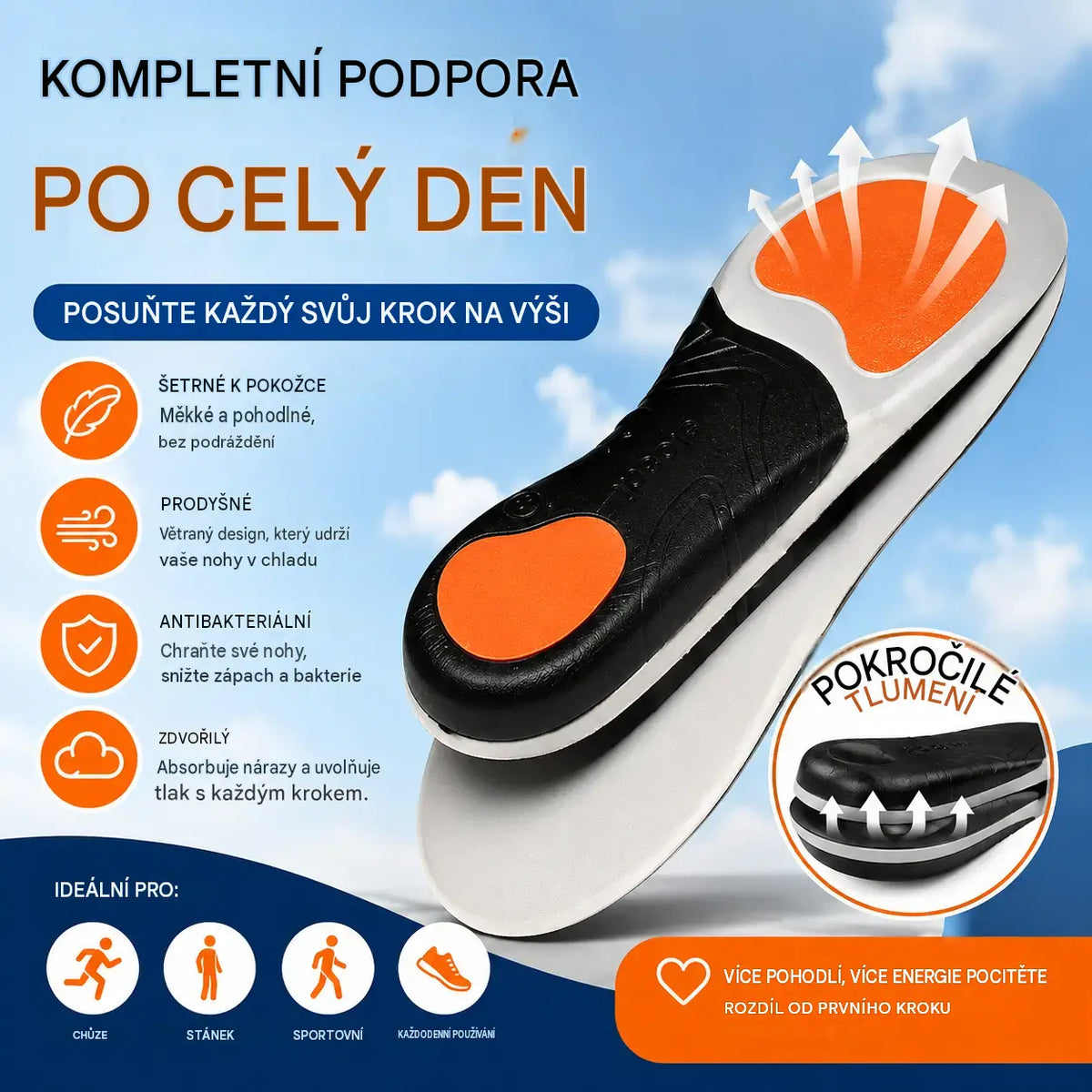 🔥【Kupte 1 a dostanete 1 zdarma】👣【35–46】⚡ Ortopedické sportovní vložky do bot s podporou klenby – úplné tlumení nárazů a maximální pohodlí