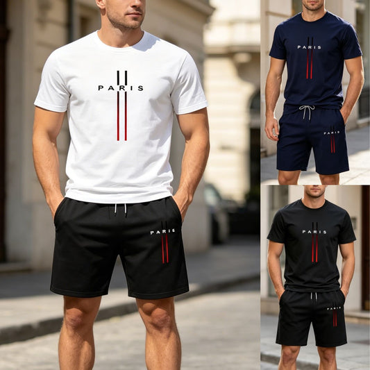 【Pago contra entrega】Conjunto deportivo de verano de 2 piezas para hombre: cómoda camiseta de manga corta y pantalones cortos para uso diario y en casa.