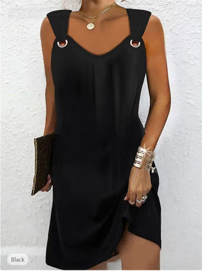 💜🤍【S-2XL】Vestido de primavera/verano 2026 sin mangas con cuello en V y botones metálicos