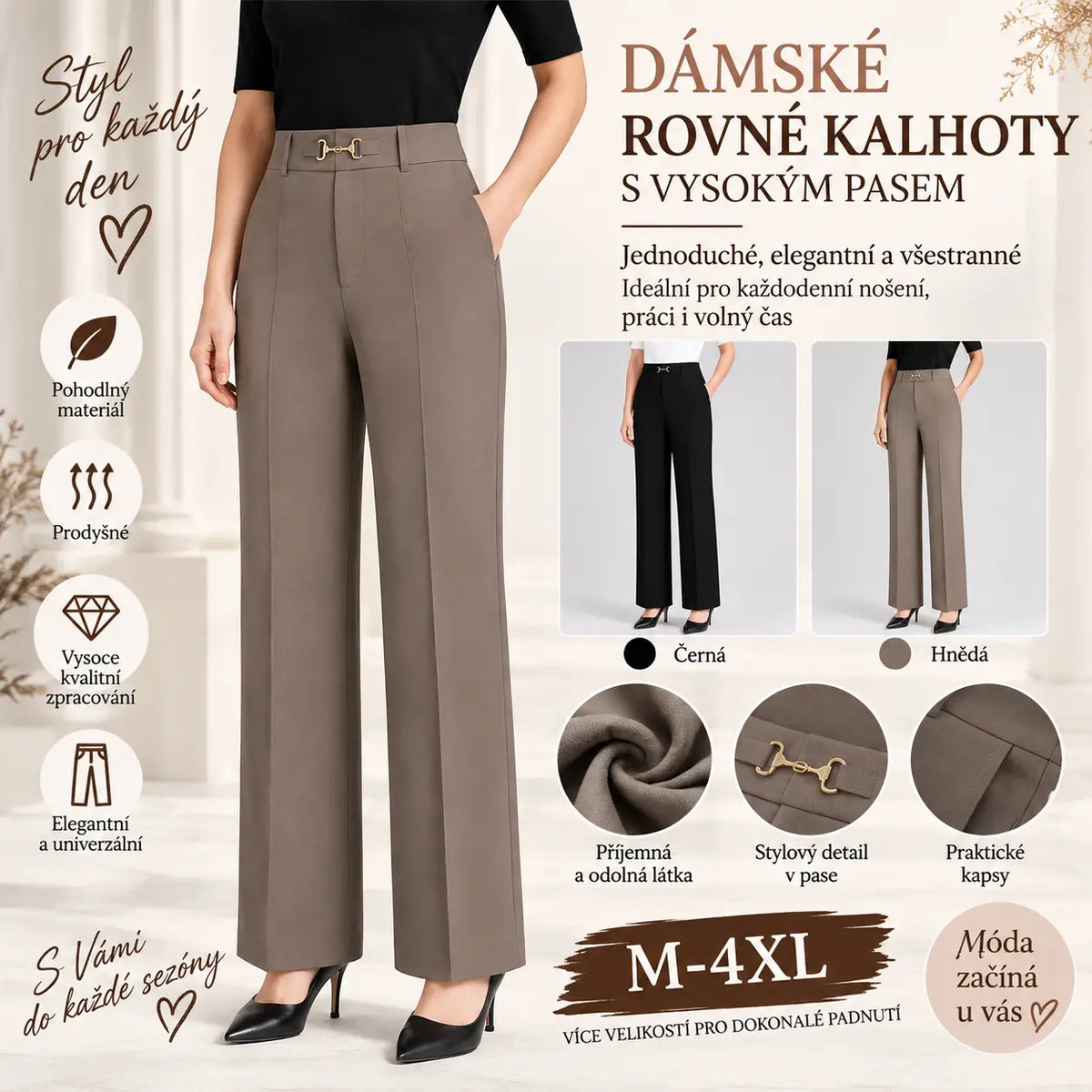 🔥【M-4XL】👖🎁Nové vysoce kvalitní rovné kalhoty, letní venkovní volnočasové kalhoty, jednoduché úzké kalhoty s vysokým pasem