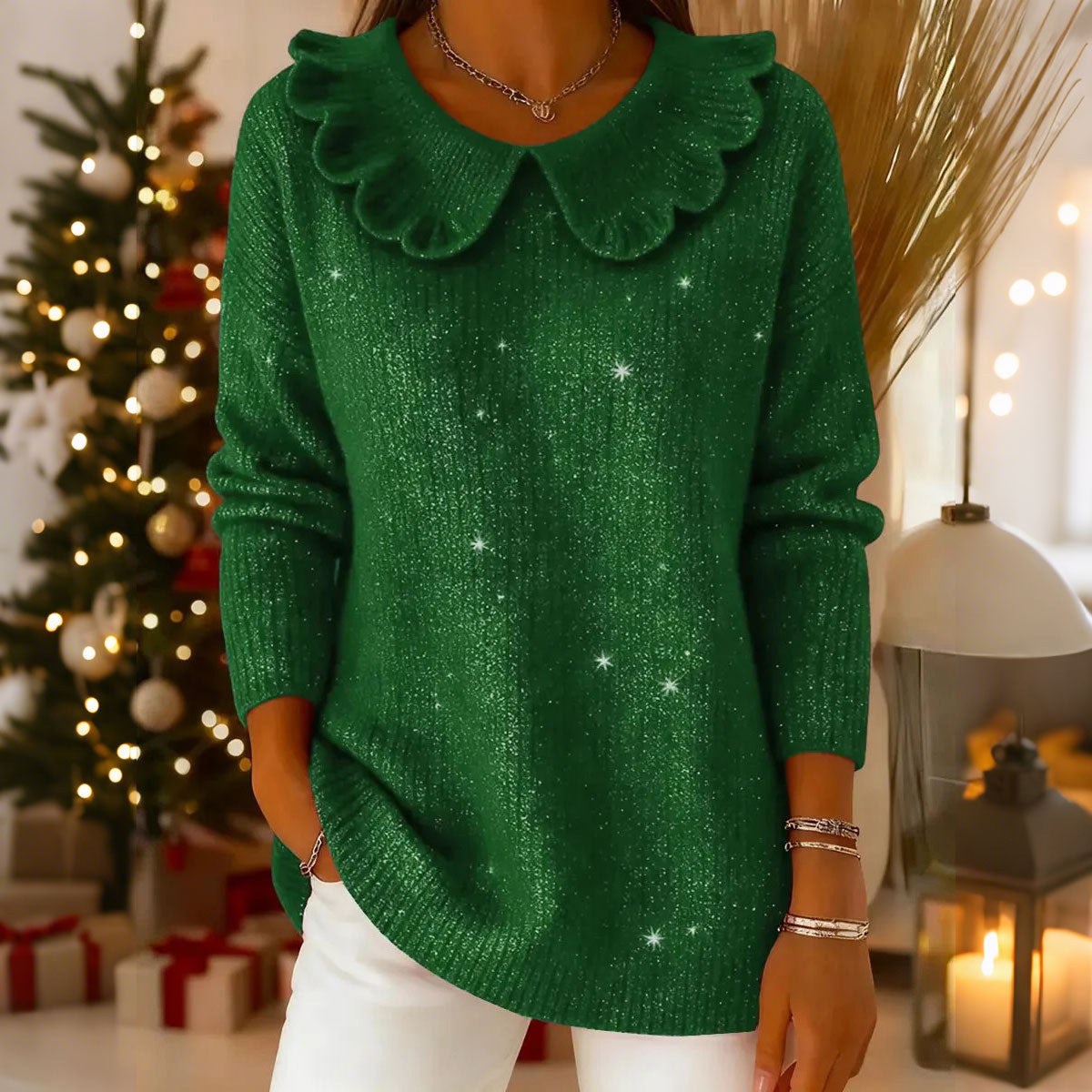🧶 ✨ Sweter Damski Luźny z Kołnierzem - 4189641