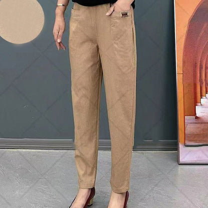 🔥【M-6XL】Pantalones casuales versátiles microelásticos de talla grande para mujer