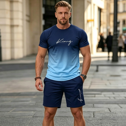 🔥✨【50% de descuento🔥】Chándal de verano de dos piezas para hombre: cómoda camiseta de manga corta y pantalones cortos.