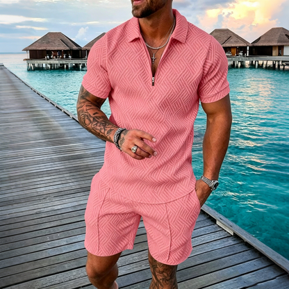 😎 50% de descuento🔥【Camiseta + Pantalones】 (40-130 kg) Conjunto de polo con cremallera y estampado 3D para hombre ✅️Pago contra entrega ✅️2 artículos con un 70% de descuento