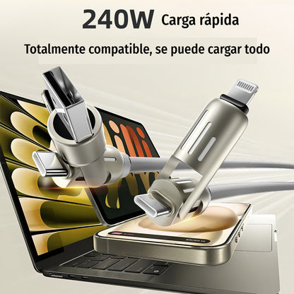 🔥 【2 unidades por 26 euros】 🔥 (2 metros de largo) Cable 4 en 1 PD 240 W – Carga rápida USB‑C, Lightning y USB‑A, aluminio y silicona, sincronización de datos ⚡📱-4330160