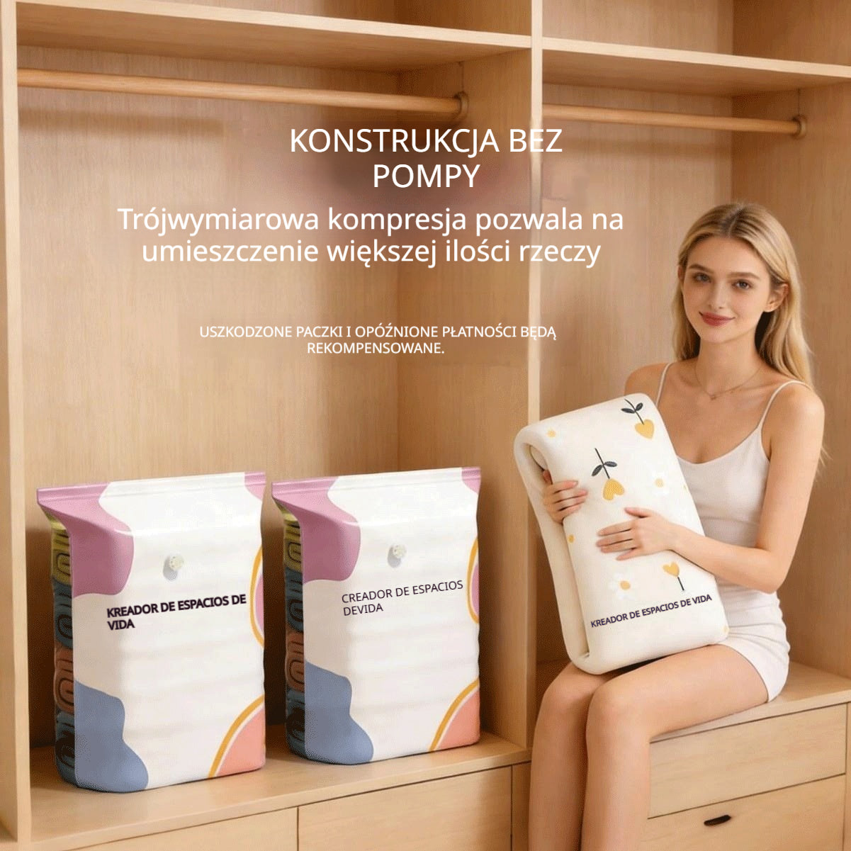 🧳【Zestaw 5 sztuk】💨 Duże kompresowalne worki próżniowe do przechowywania: nie wymagają pompy, są szczelne, idealne do użytku w domu i w walizce, pozwalają zaoszczędzić dużo miejsca ✈️4302243