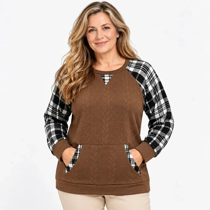 【S–2XL / 6 barev】Podzimní/zimní svetr s kostkovaným vzorem – západní styl, volný střih, dlouhé rukávy, kulatý výstřih, patchwork