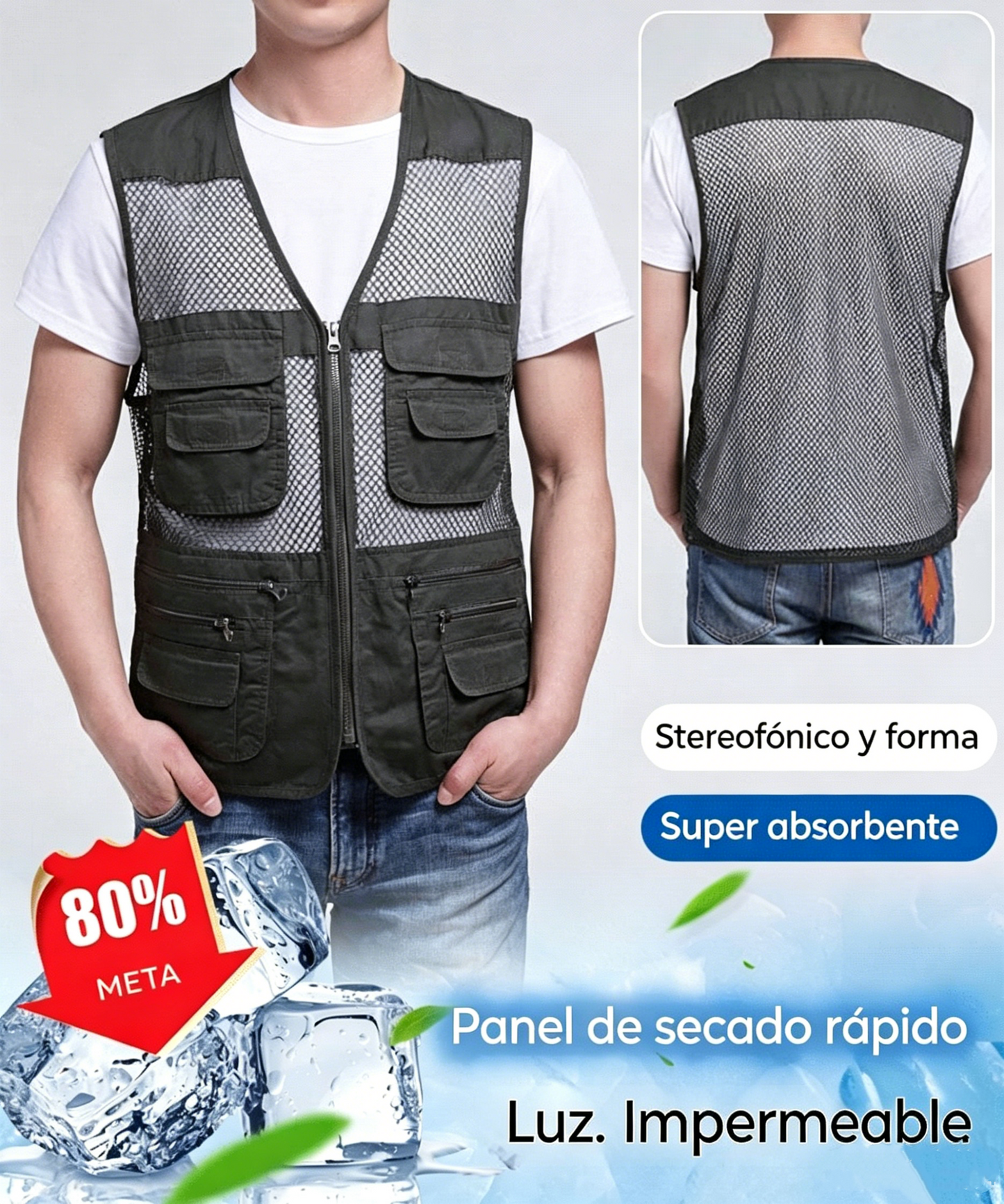 Chaleco sencillo y funcional con múltiples bolsillos 🔥【XL-4XL】
