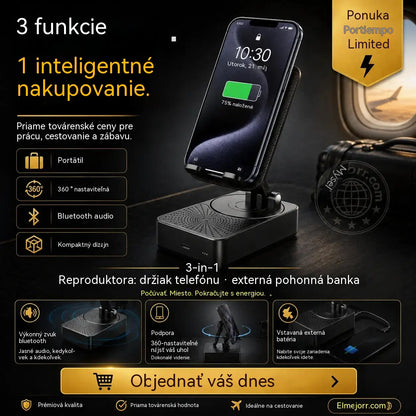 🔥 3 v 1: Bluetooth reproduktor + Nabíječka + 360° držák na mobil 📱🔊⚡