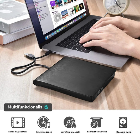 📢📢50% kedvezmény! 💿💻 Külső CD/DVD meghajtó – Plug & Play, hordozható és kompatibilis Mac/Windows rendszerekkel - 4214137