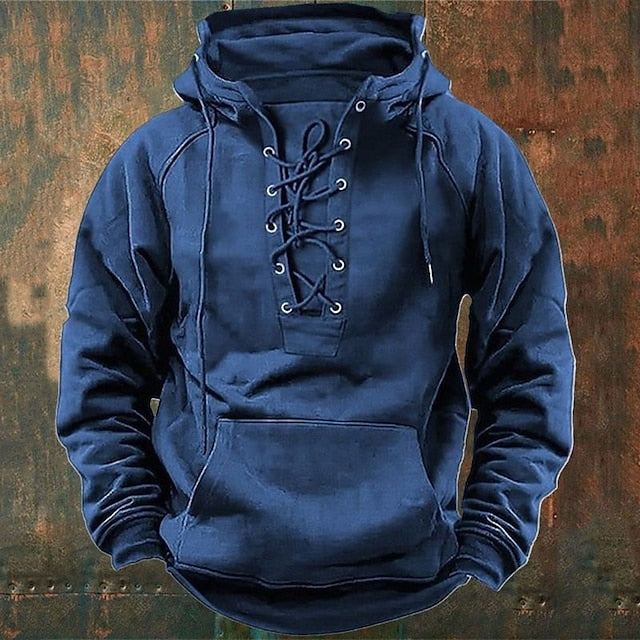 💥【S-3XL】Nová pánská retro mikina se stahovací šňůrkou a několika kapsami, volný svetr pro větší velikosti