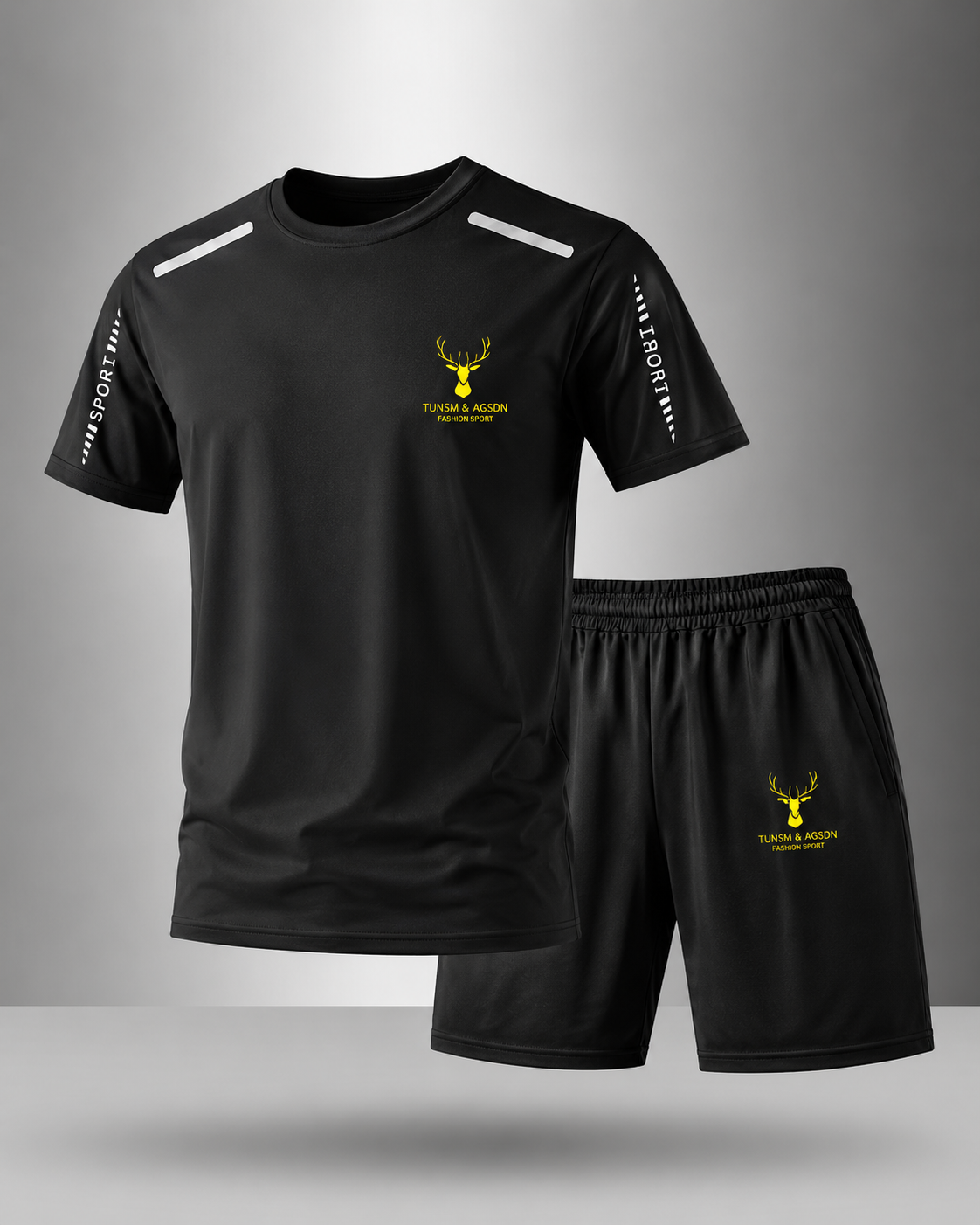 【L-5XL】Pánská letní sportovní souprava z ice silk: rychleschnoucí tričko s krátkým rukávem a šortky.