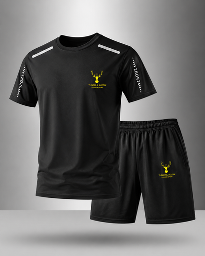 【L-5XL】Pánská letní sportovní souprava z ice silk: rychleschnoucí tričko s krátkým rukávem a šortky.