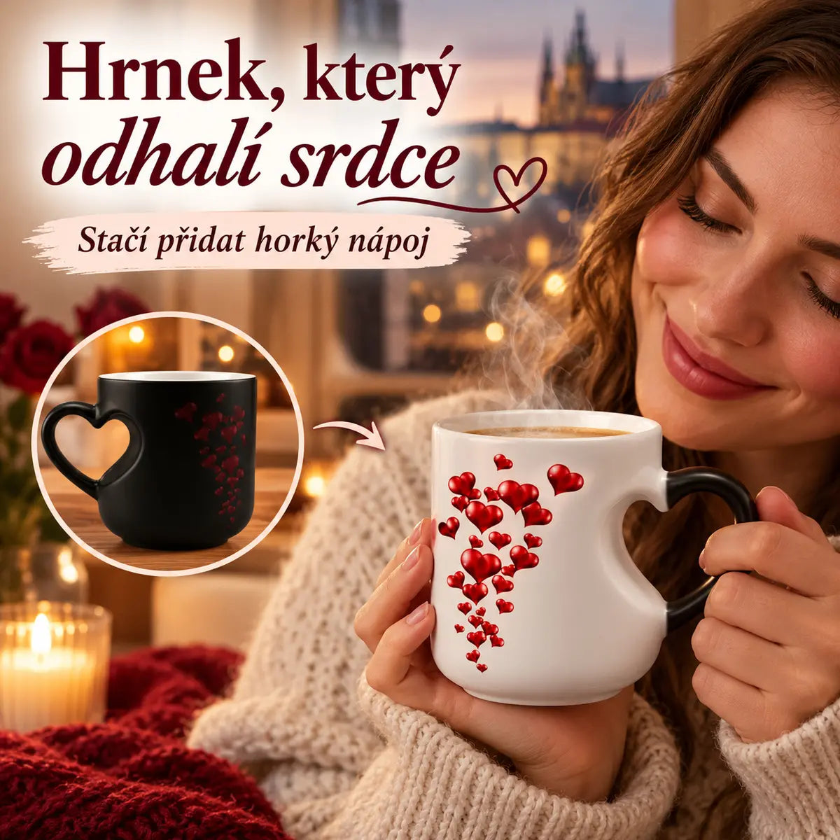 📢📢50% sleva!!! ⏰Romantický keramický hrnek ve tvaru srdce (barva se mění zahřátím)💝✨