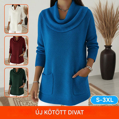 🧶🔥 Egy színű női pulóver zsebberessel őszi és téli használatra – ELADÁSI SIKER! - 4200112