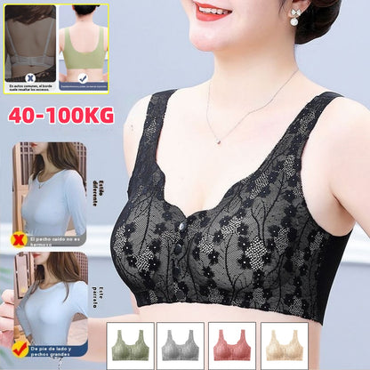 😍【40-100 kg】❤️2026 Nuevo sujetador de cierre frontal sin aros para mujer, tirantes sin costuras, push-up y antiflacidez