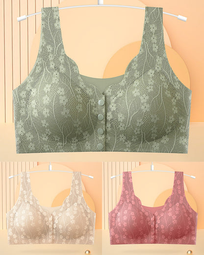 😍【3 részes készlet】【40-100KG】Női vezeték nélküli csipke melltartó elülső rögzítéssel - 4223202