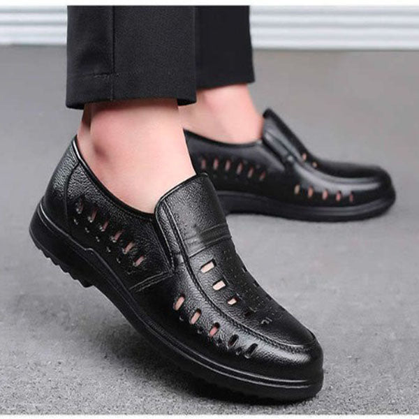 【38-44】 Zapatos de cuero de verano con suela gruesa para hombres, zapatos de cuero transpirables fáciles de usar