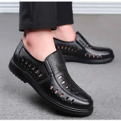 【38-44】 Zapatos de cuero de verano con suela gruesa para hombres, zapatos de cuero transpirables fáciles de usar