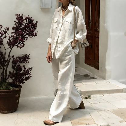 ✨😍【Camiseta + Pantalones】【40-120 kg】Conjunto de dos piezas para mujer, corte holgado, mezcla de algodón y lino, tejido transpirable ✅️Pago contra reembolso