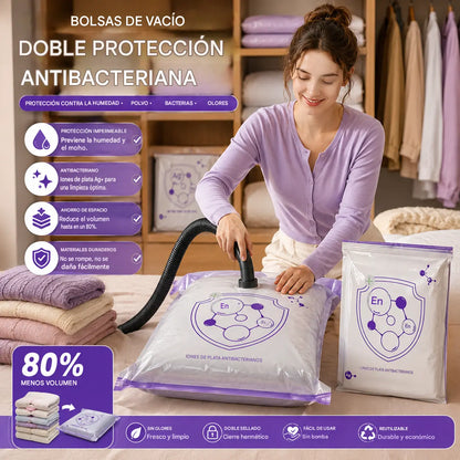 ✨（5 piezas）💨 Bolsa de almacenamiento al vacío grande y compresible: no requiere bomba, es a prueba de fugas e ideal para ahorrar espacio en maletas y en casa ✈️