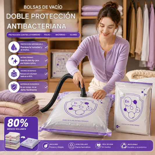 ✨（5 piezas）💨 Bolsa de almacenamiento al vacío grande y compresible: no requiere bomba, es a prueba de fugas e ideal para ahorrar espacio en maletas y en casa ✈️-4330992