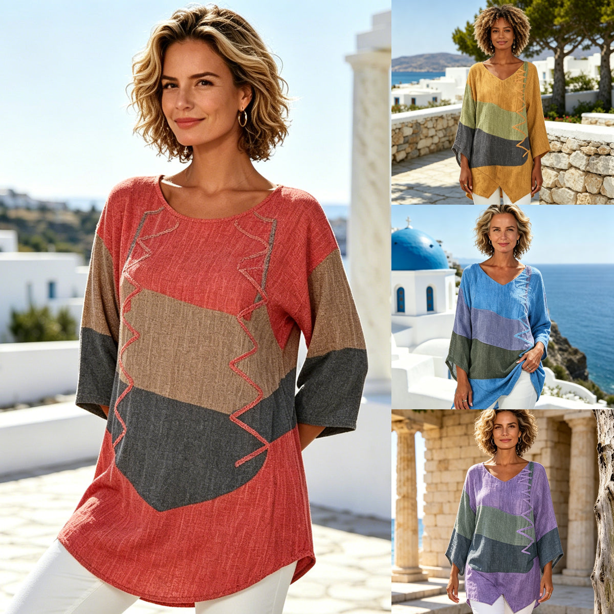 ⏳ Poslední den – sleva 50 % 😍【S~5XL】Dámský elegantní ležérní top s výstřihem do V a dlouhým rukávem, uměleckým vzorem a potiskem