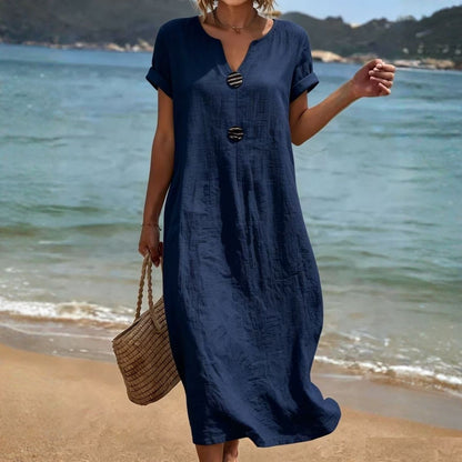 🏖️👗【Poslední den, sleva 50%】Volné šaty z bavlny a lnu, lehké a prodyšné, elegantní a pohodlné.