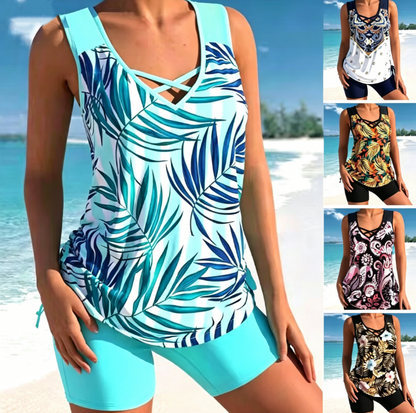 🌷【Tamaños S-5XL】🩱🌊 Novedad 2026: Traje de baño de dos piezas, de alta calidad, transpirable,con estampado étnico, cómodo y suave para la piel 🌊