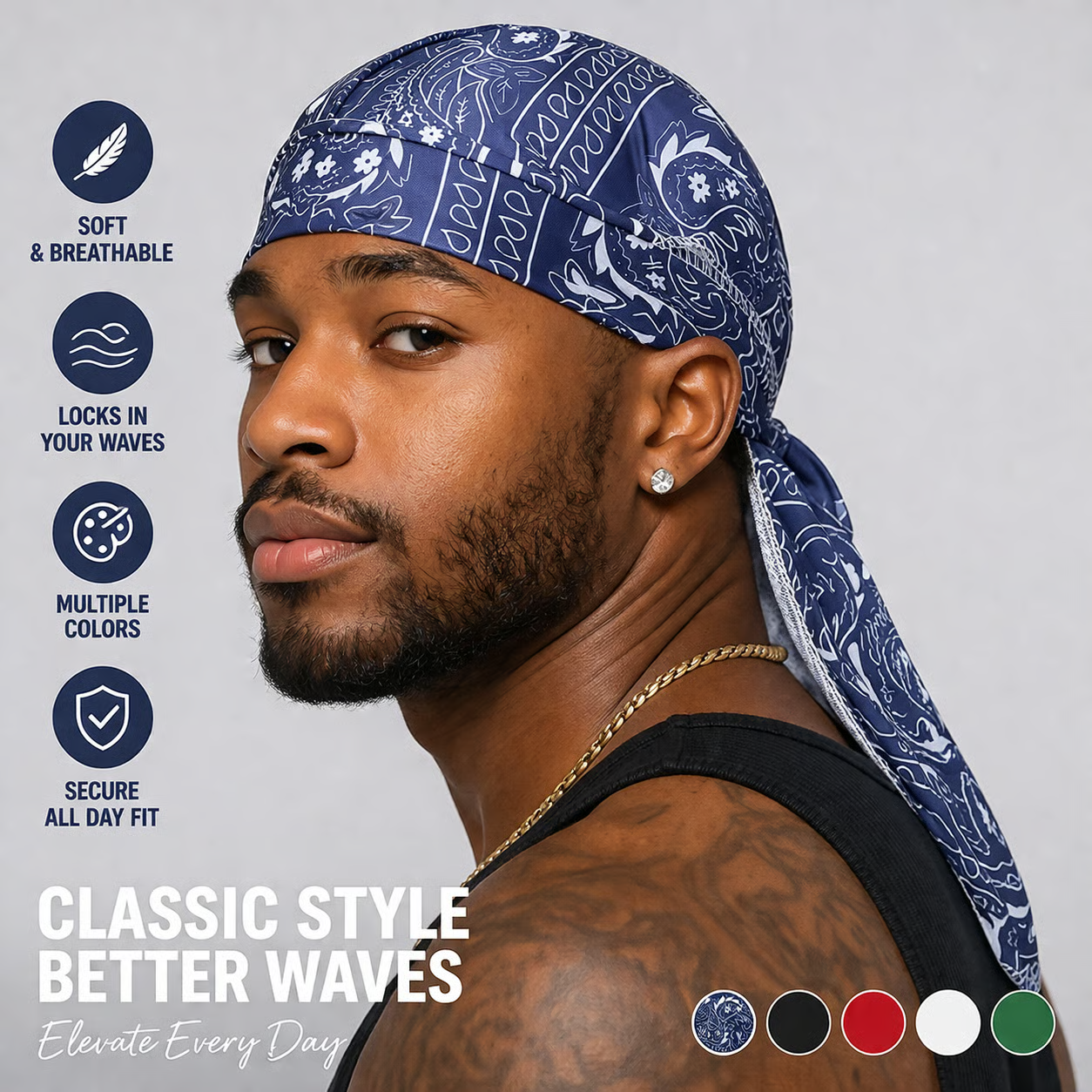 🏝【Paquete de gran valor – 5 piezas】Elegante sombrero/pañuelo para la cabeza de estilo retro hecho de seda transpirable