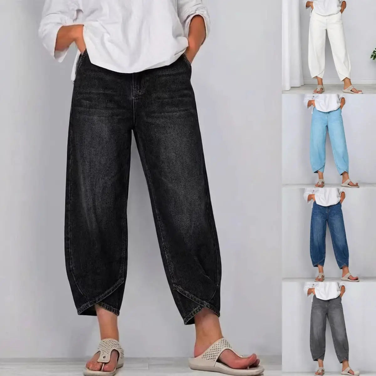 👖【Vylepšený denim, měkký a prodyšný】 módní volné džíny pro volný čas