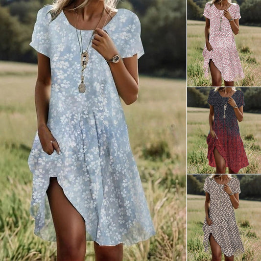 🛒📣【Ostatni dzień promocji】💖【S-3XL】👗2026 nowa sukienka na co dzień z okrągłym dekoltem i nadrukiem na wiosnę i lato