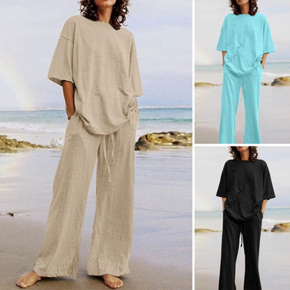 🎁【S-5XL】Luźny, swobodny komplet damski, dwuczęściowy, wykonany w 100% z bawełny (góra + spodnie)