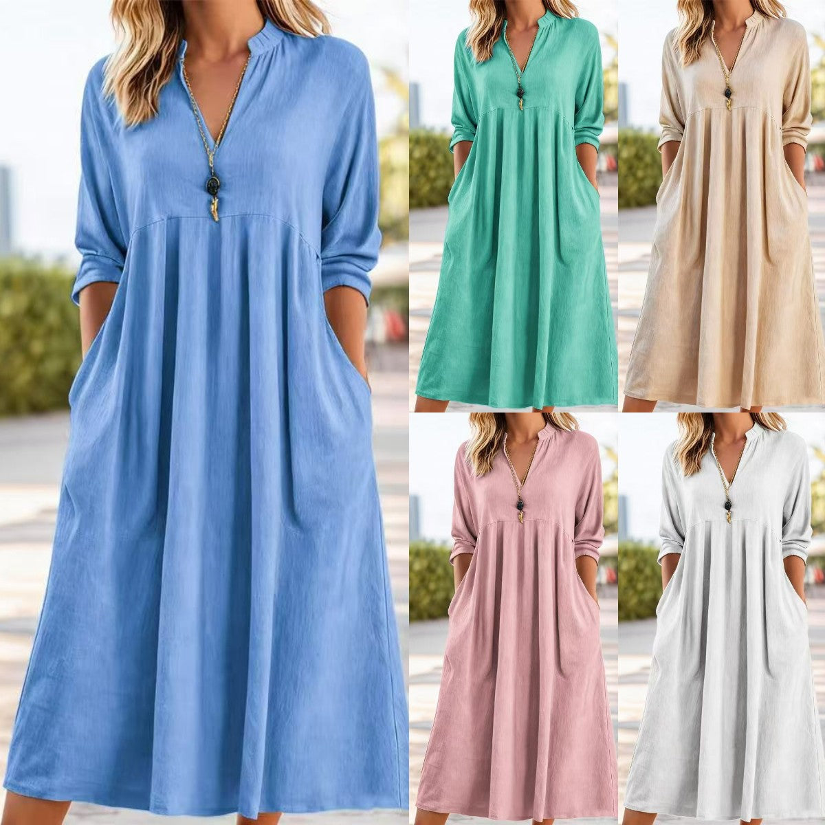 💃 【S-3XL】Nové módní retro šaty s výstřihem do V z bavlny a lnu