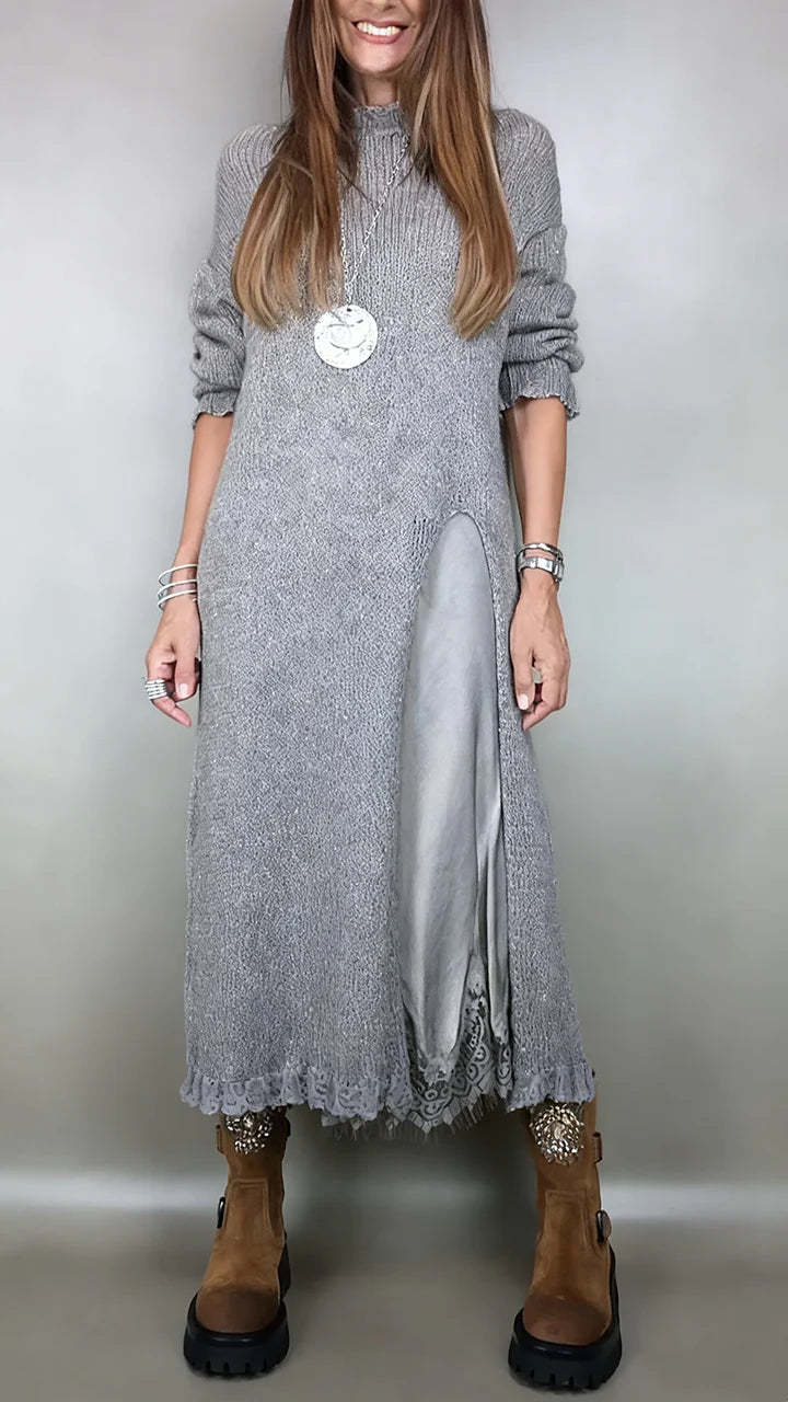 【XS-3XL】👗Nowy jesienny komplet koronkowy z rozcięciem i wzorem swetra-4163526
