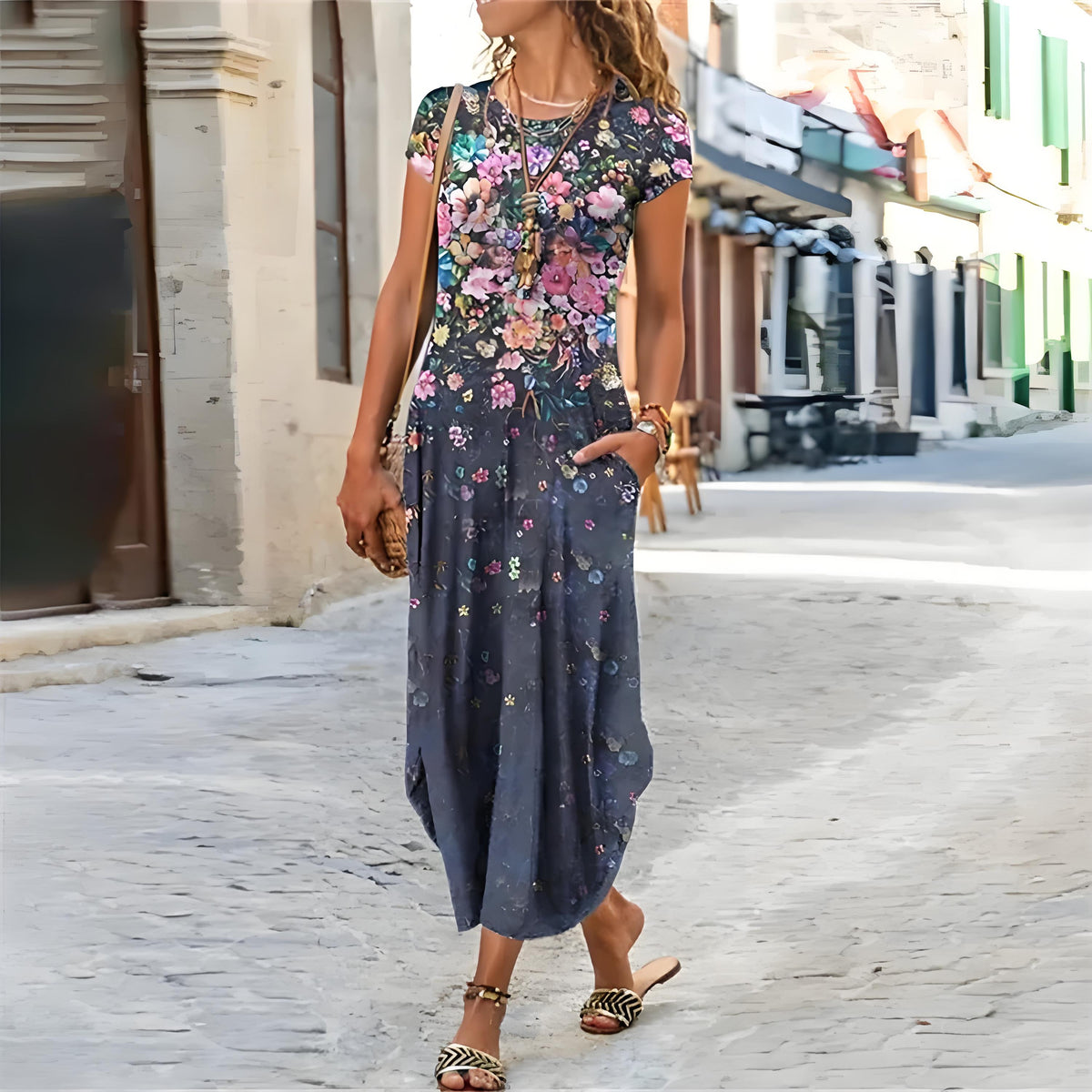 🌸【S-3XL】Nové jarní 2025 dámské stylové elegantní dlouhé šaty s potiskem-3943486