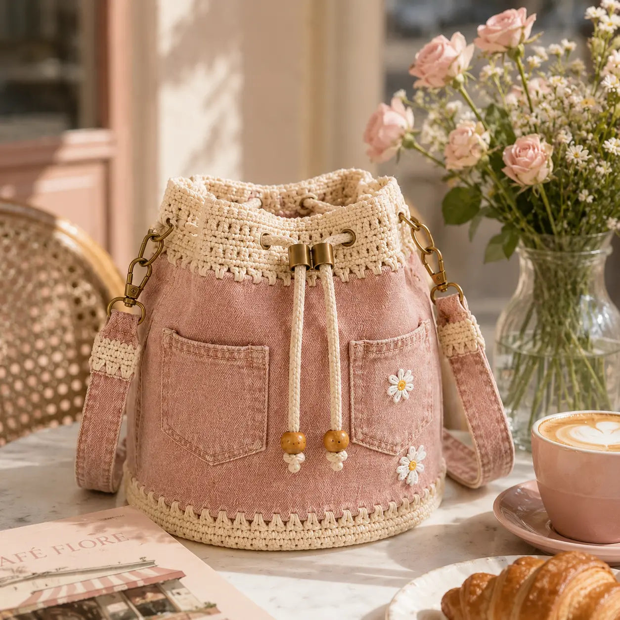 Bolso de mezclilla trenzada estilo boho que complementará cualquier atuendo ✨