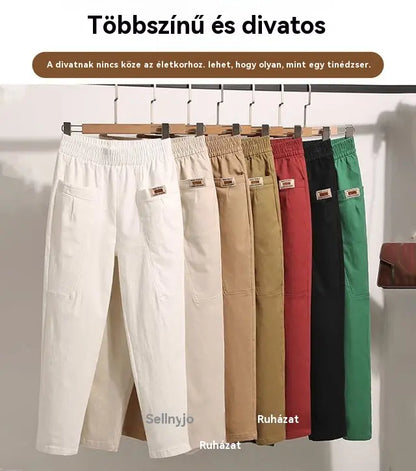 【50% kedvezmény】🔥【M-6XL】Női elasztikus derékú pamutnadrág