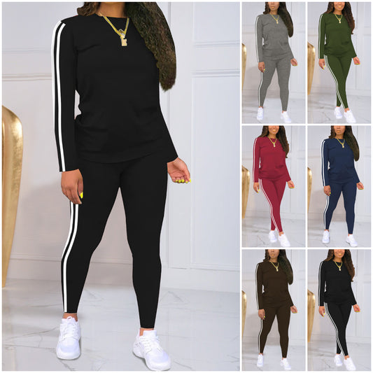 🍁🍂 Dámský pruhovaný dvoudílný set s dlouhým rukávem a kalhotami Ležérní, stylový a pohodlný, ideální pro každodenní nošení venku.