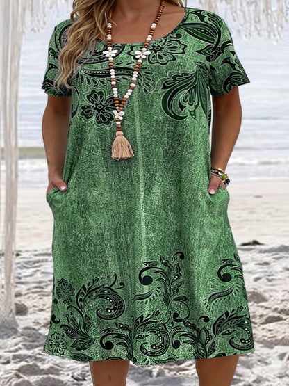 【XL-6XL】 2025 nové dámské 3D tištěné volné kapesní šaty