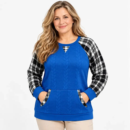 【S–2XL / 6 barev】Podzimní/zimní svetr s kostkovaným vzorem – západní styl, volný střih, dlouhé rukávy, kulatý výstřih, patchwork