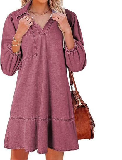 🔥🥰【S-3XL】🔥Nové volné džínové šaty s výstřihem do V