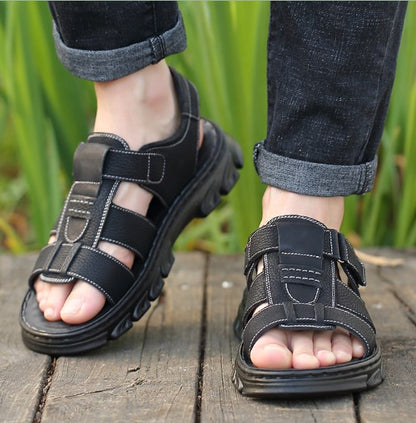 【Oferta por tiempo limitado】【38~44】Sandalias de playa antideslizantes de cuero suave hechas a mano para hombre