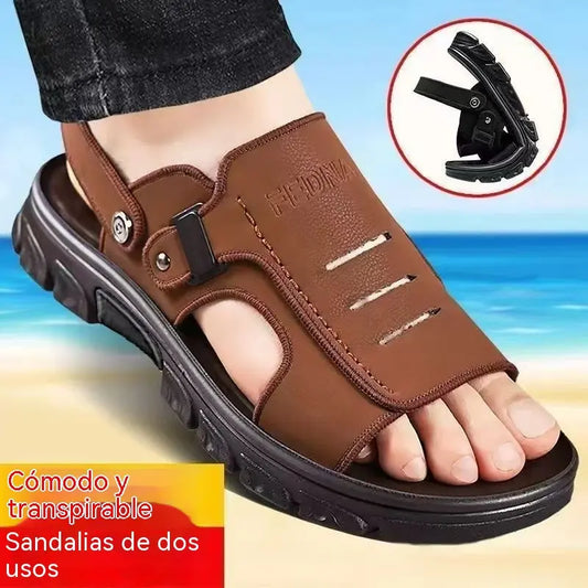 👍😎 (38-44)💥Nuevas sandalias de playa de cuero con suela gruesa para hombre-4332317