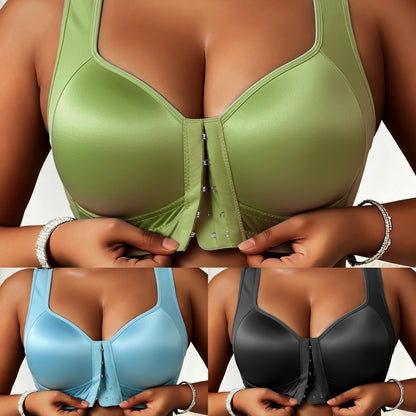 😍👙【3 piezas】【40-100 kg】Sujetador con escote bajo, sin aros, con cierre frontal y anticaída