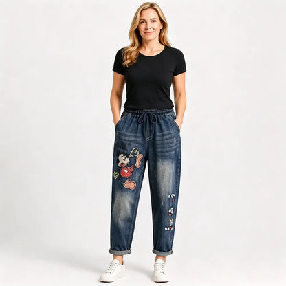 Dámské volné džíny v retro stylu s nášivkou a elastickým pasem – džíny typu harem v originálním stylu (velikosti S–5XL, 2 barvy) 👖✨🍂