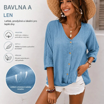 50 % SLEVA🔥【S–5XL】Volná ležérní dámská košile s výstřihem do V